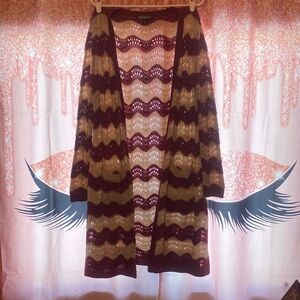 Absolutely Famous Burgundy and Cream Knit Cardigan